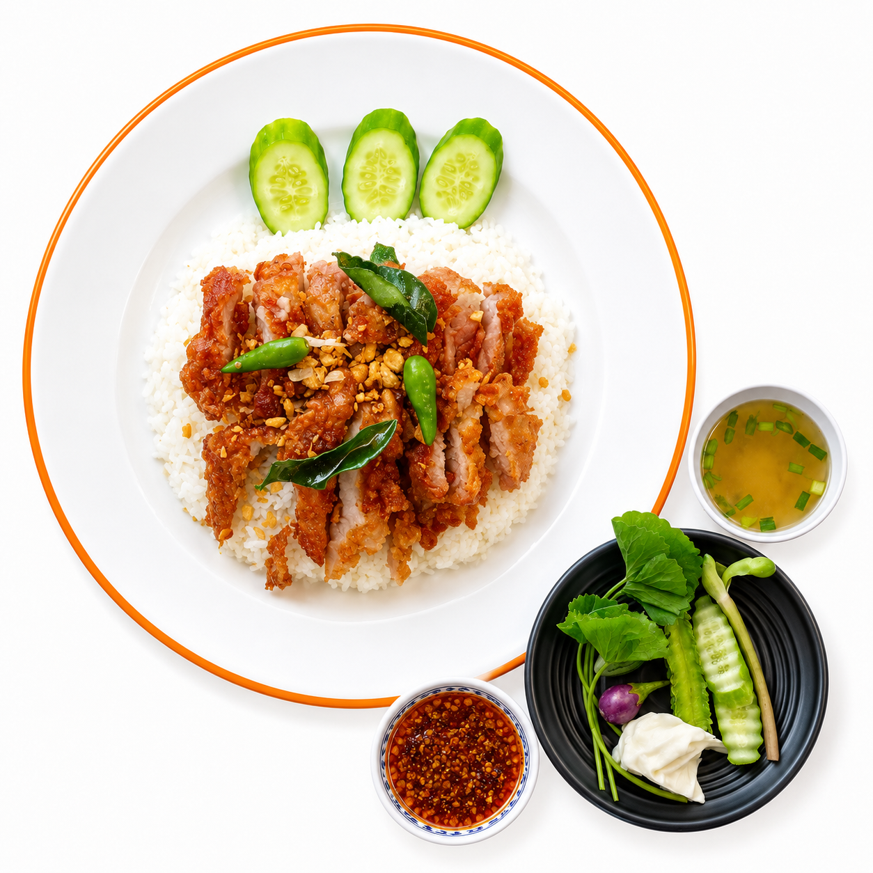 ข้าวไก่ทอดต้นตำรับ(เนื้อสะโพก)