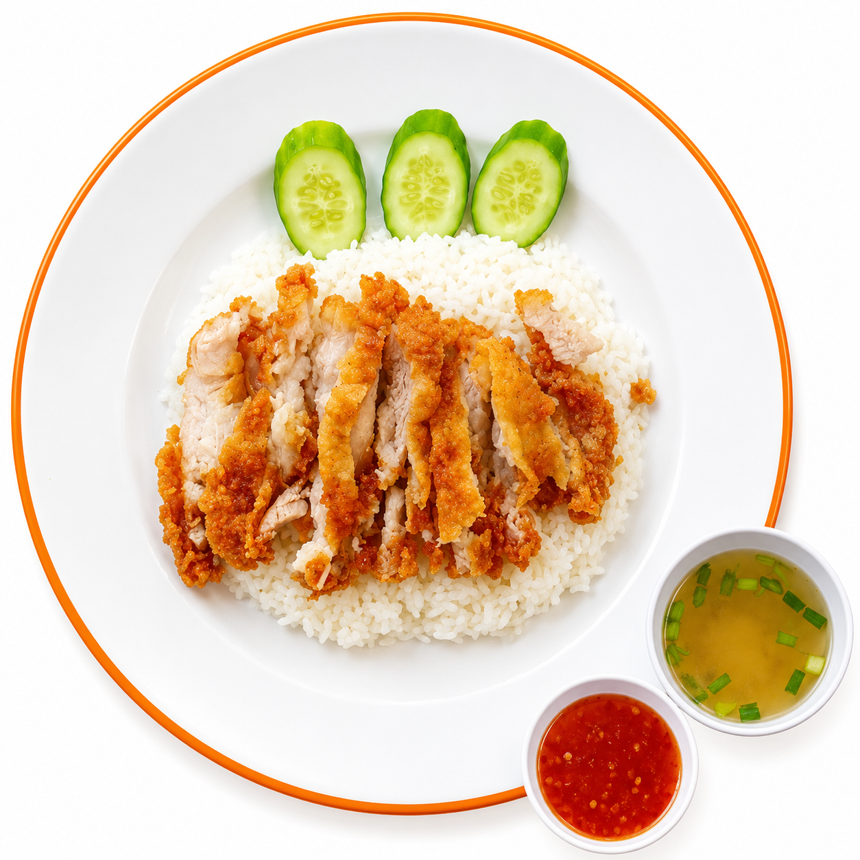 ข้าวไก่ทอด(เนื้อสะโพก+น้ำจิ้มไก่)